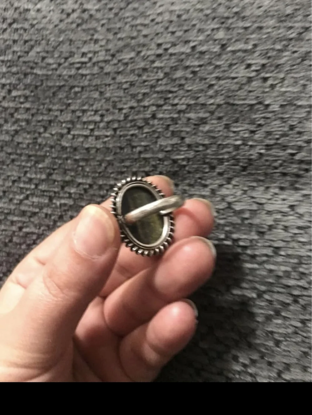Sterling Silver Oval Green Stone Statement Ring